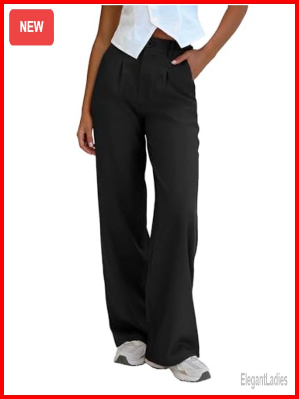High Waisted Pleated Straight Leg Dress Pants Stretchy Business Casual Trousers